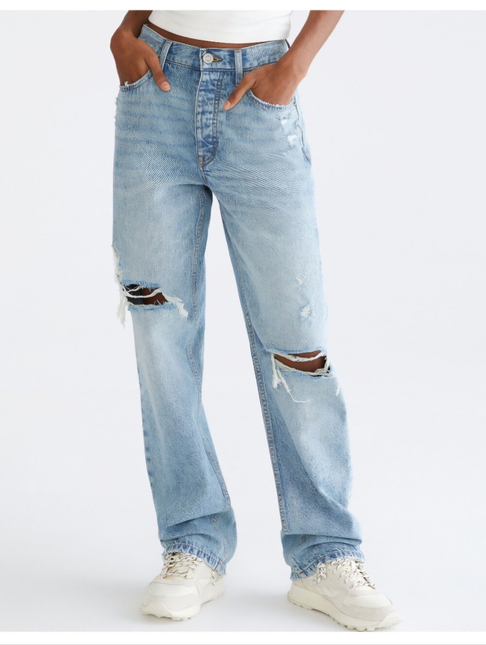 Aeropostale High Rise Baggy Light Blue Distressed Jeans